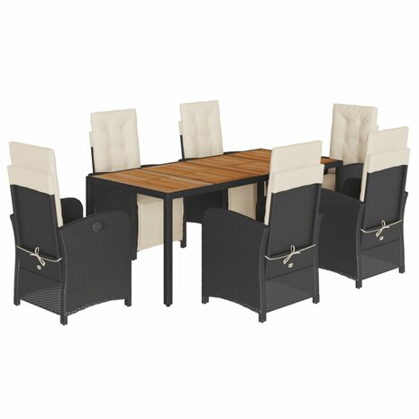 7-delige Tuinset met kussens poly rattan zwart