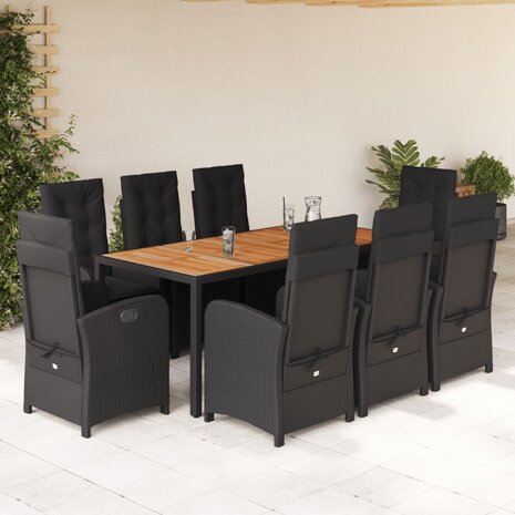 9-delige Tuinset poly rattan zwart