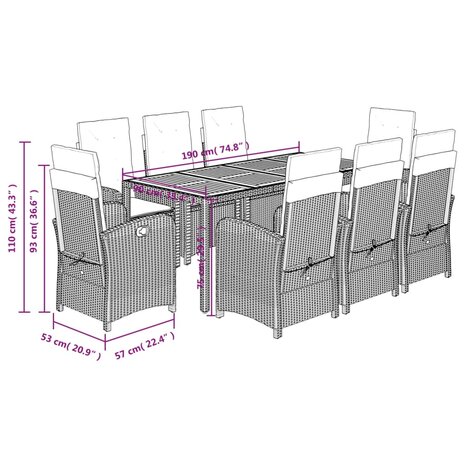 9-delige Tuinset poly rattan zwart