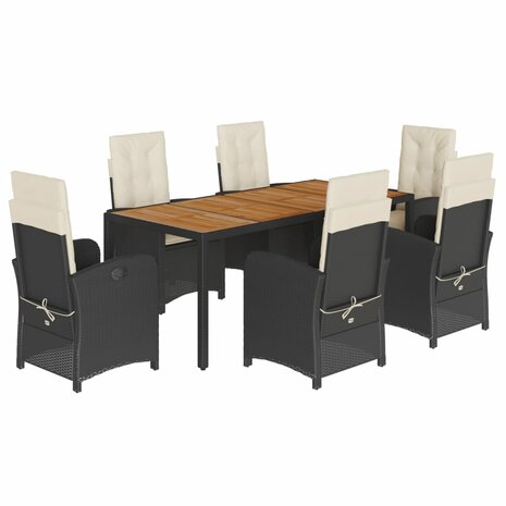 7-delige Tuinset met kussens poly rattan zwart