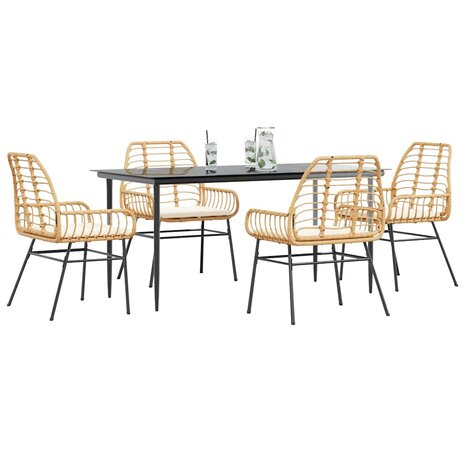 5-delige Tuinset met kussens poly rattan glas bruin