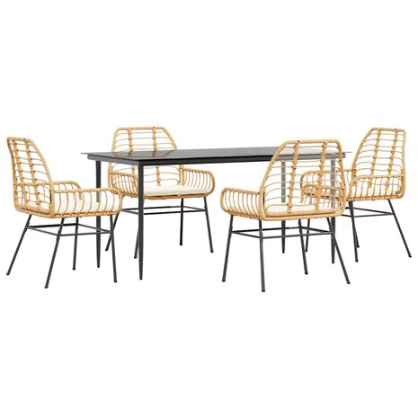 5-delige Tuinset met kussens poly rattan glas bruin