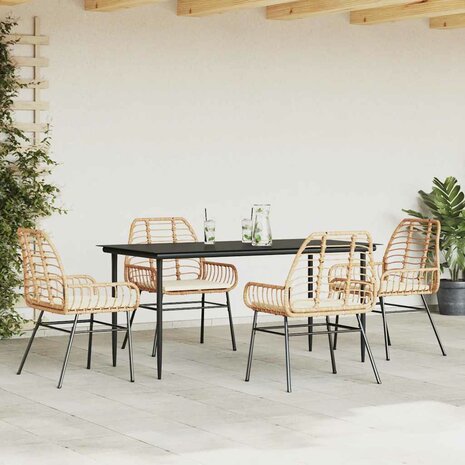 5-delige Tuinset met kussens poly rattan glas bruin