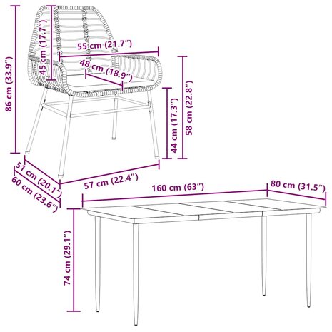 5-delige Tuinset met kussens poly rattan glas bruin