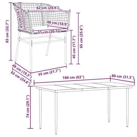 7-delige Tuinset met kussens poly rattan glas bruin