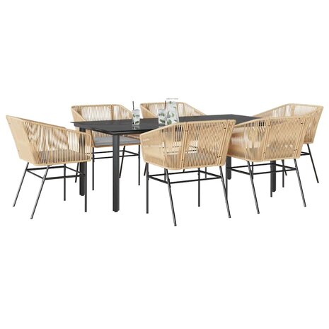 7-delige Tuinset met kussens poly rattan glas bruin