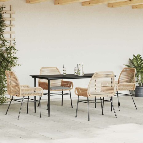 5-delige Tuinset met kussens poly rattan glas bruin