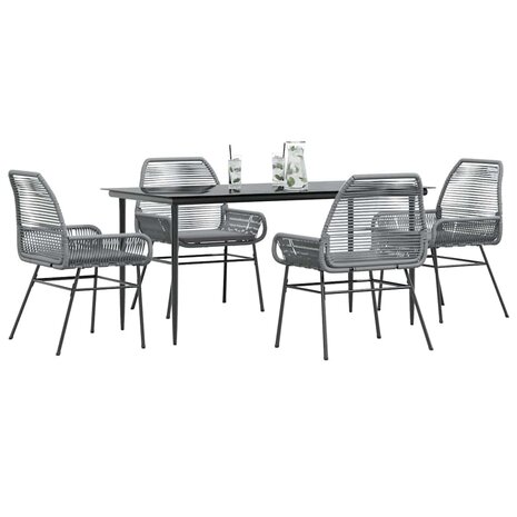 5-delige Tuinset met kussens poly rattan glas grijs