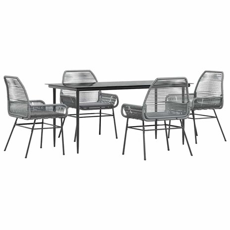 5-delige Tuinset met kussens poly rattan glas grijs