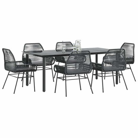7-delige Tuinset met kussens poly rattan glas zwart