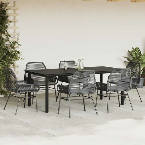 7-delige Tuinset met kussens poly rattan glas zwart