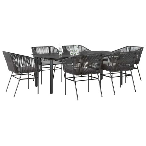 7-delige Tuinset met kussens poly rattan glas zwart