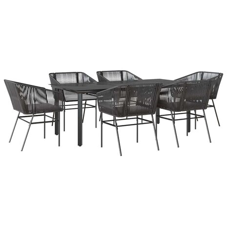 7-delige Tuinset met kussens poly rattan glas zwart