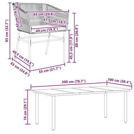 7-delige Tuinset met kussens poly rattan glas zwart