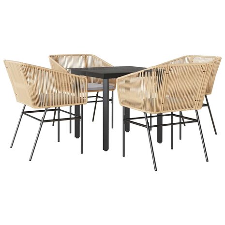 5-delige Tuinset met kussens poly rattan glas bruin