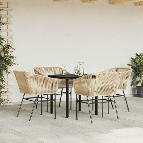 5-delige Tuinset met kussens poly rattan glas bruin