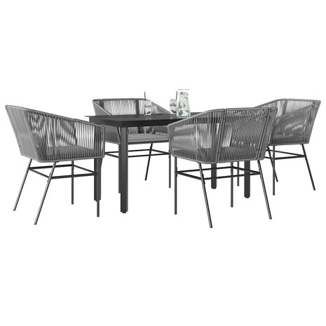 5-delige Tuinset met kussens poly rattan glas grijs