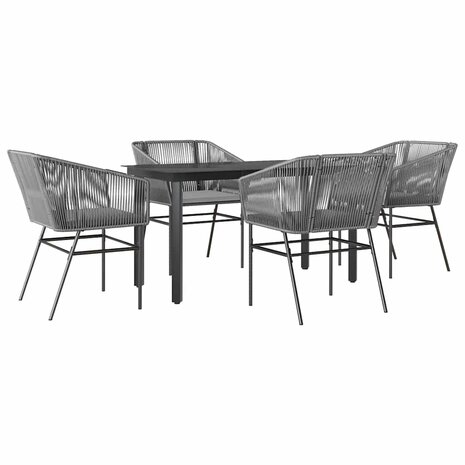 5-delige Tuinset met kussens poly rattan glas grijs