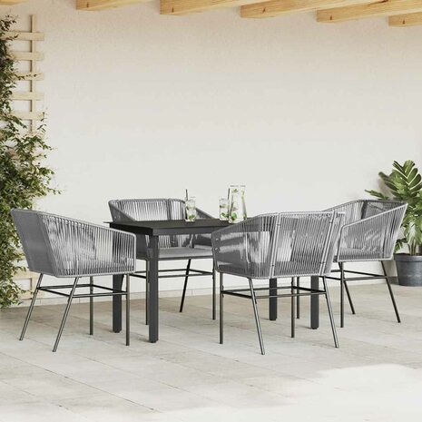 5-delige Tuinset met kussens poly rattan glas grijs