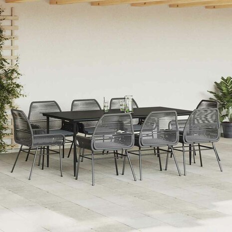9-delige Tuinset met kussens poly rattan glas zwart