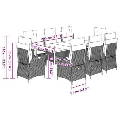 9-delige Tuinset poly rattan zwart