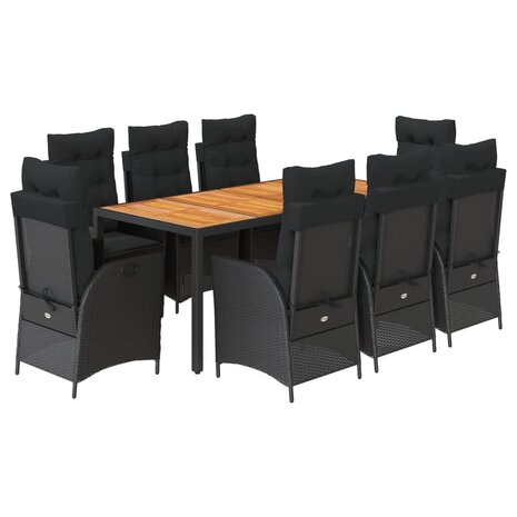 9-delige Tuinset poly rattan zwart