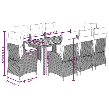 9-delige Tuinset poly rattan zwart