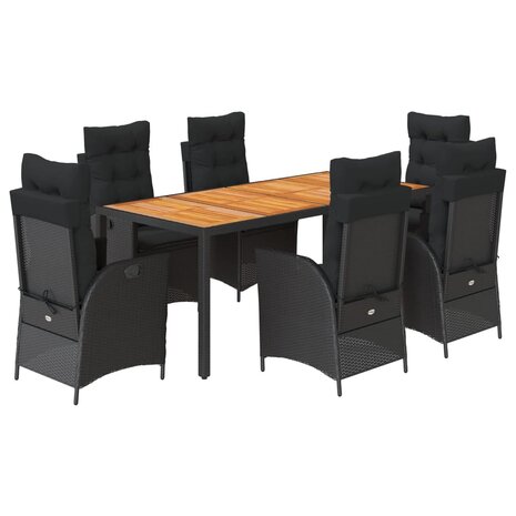 7-delige Tuinset met kussens poly rattan zwart