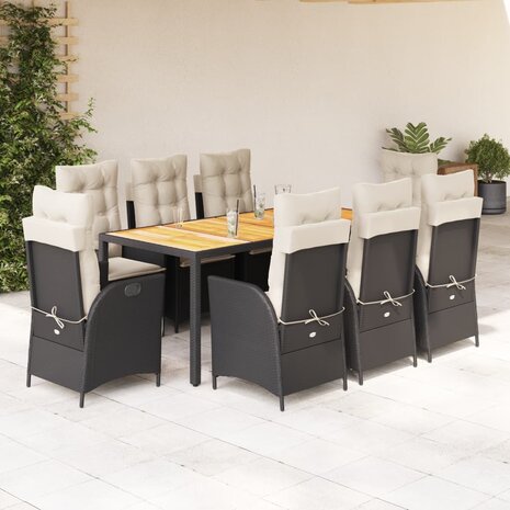 9-delige Tuinset poly rattan zwart