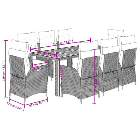 9-delige Tuinset poly rattan zwart