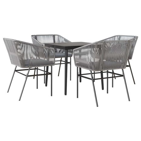 5-delige Tuinset met kussens poly rattan glas grijs