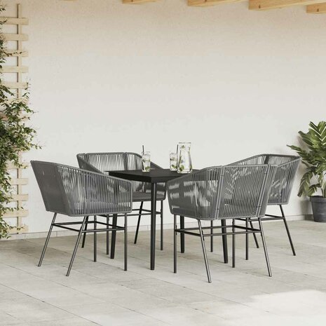 5-delige Tuinset met kussens poly rattan glas grijs
