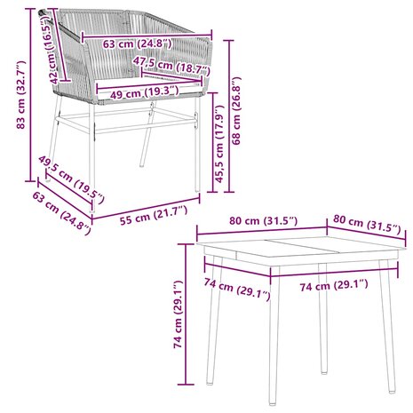 5-delige Tuinset met kussens poly rattan glas grijs