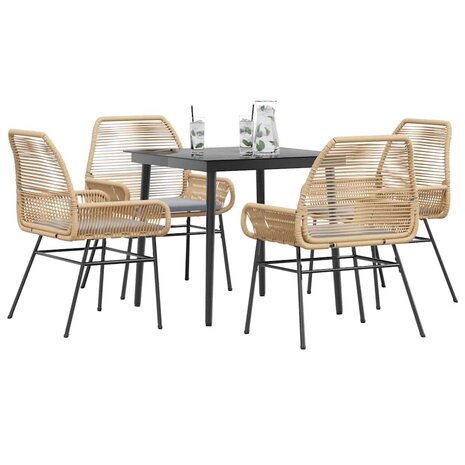 5-delige Tuinset met kussens poly rattan glas bruin