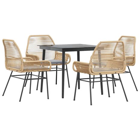5-delige Tuinset met kussens poly rattan glas bruin