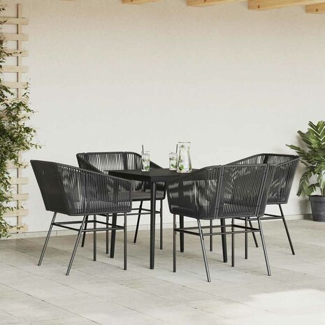 5-delige Tuinset met kussens poly rattan glas zwart