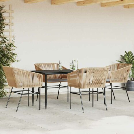 5-delige Tuinset met kussens poly rattan glas bruin