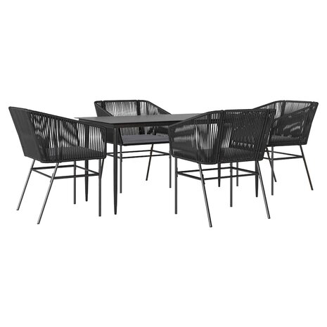5-delige Tuinset met kussens poly rattan glas zwart