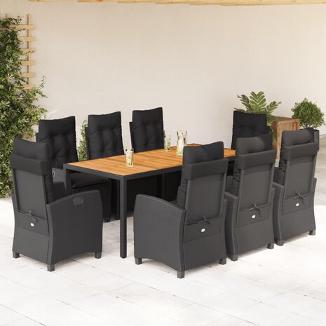 9-delige Tuinset poly rattan zwart