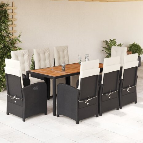 9-delige Tuinset poly rattan zwart