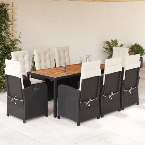 9-delige Tuinset poly rattan zwart