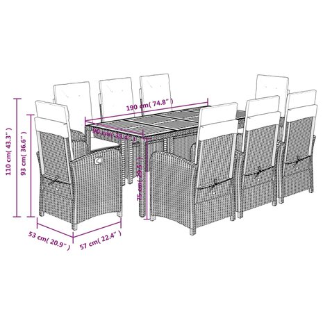 9-delige Tuinset poly rattan zwart