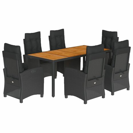 7-delige Tuinset met kussens poly rattan zwart