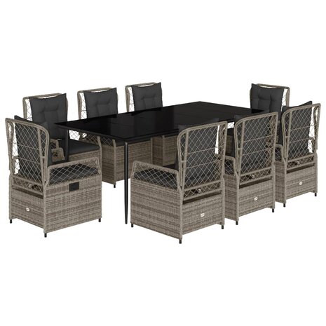 9-delige Tuinset met kussens poly rattan grijs