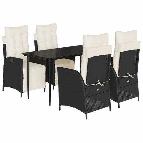 5-delige Tuinset met kussens poly rattan zwart