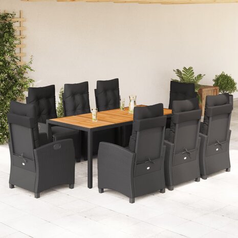 9-delige Tuinset poly rattan zwart