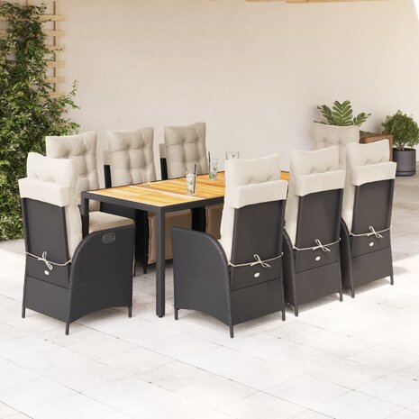 9-delige Tuinset poly rattan zwart