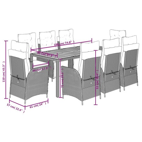 9-delige Tuinset poly rattan zwart