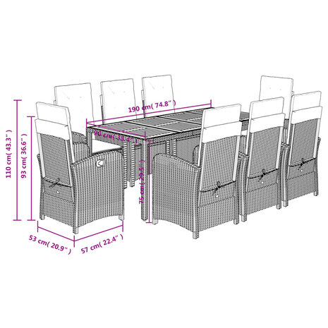 9-delige Tuinset poly rattan zwart