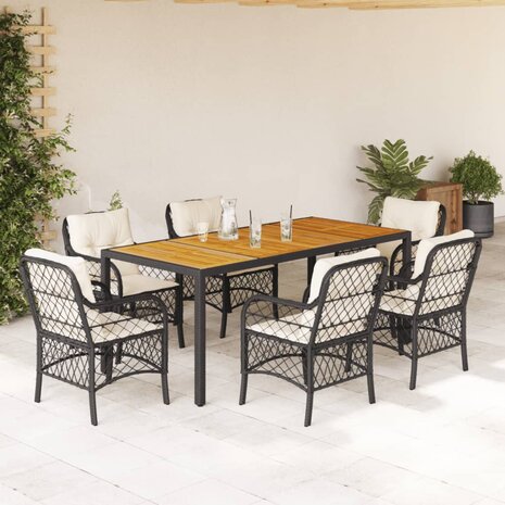 7-delige Tuinset met kussens poly rattan zwart